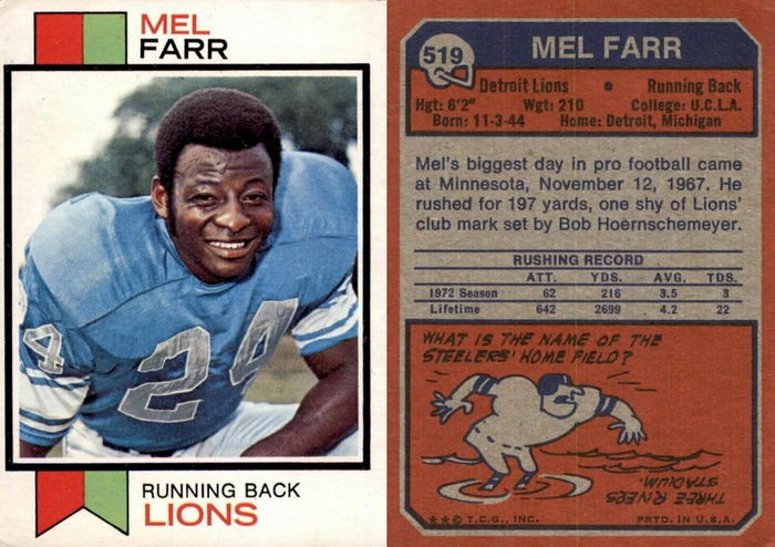 Mel Farr Ford (Northland Ford) - 1973 Football Trading Card